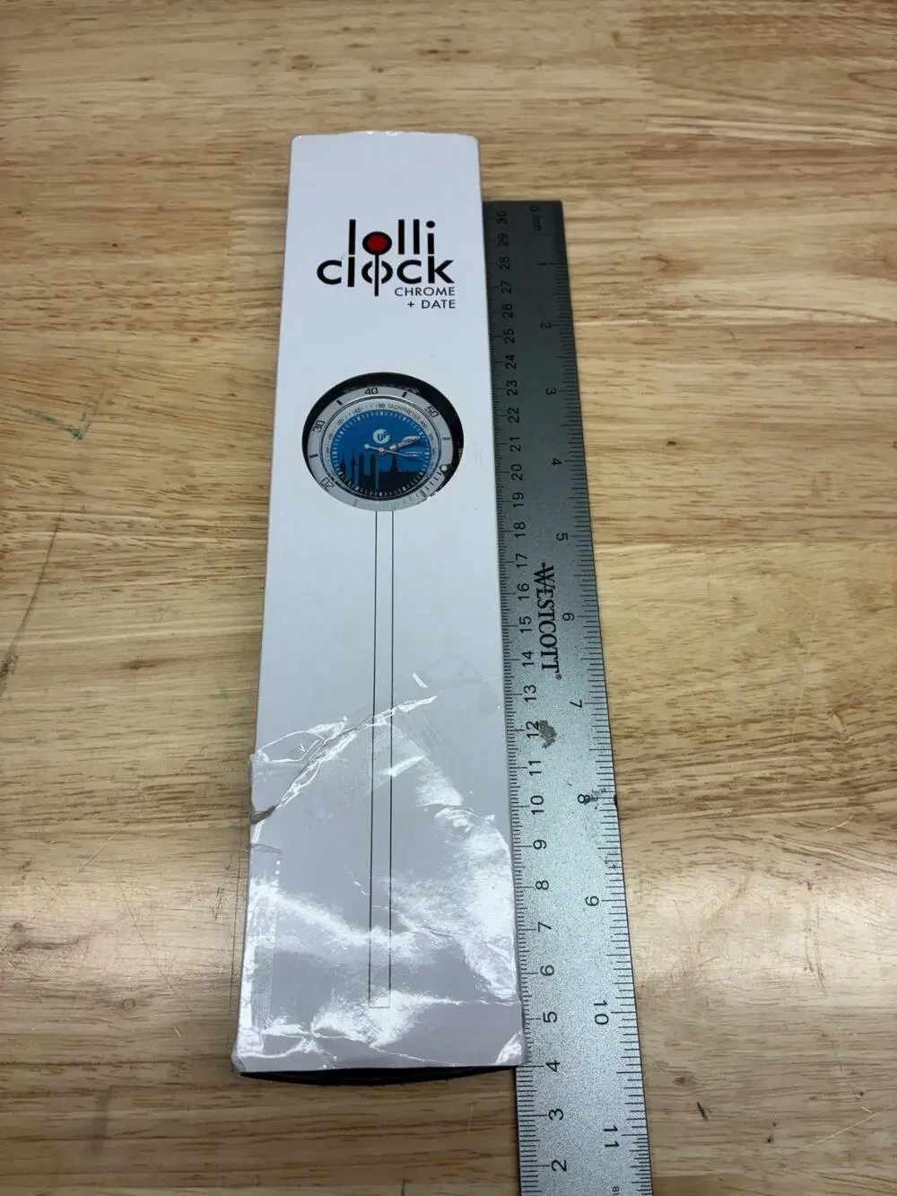 Lolliclock Chrome Date White Silicone Watch 70201-WE Blue Dial New Open Box